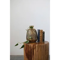 Hello Honey® 10" Gold Textured Terracotta Vase with Lines