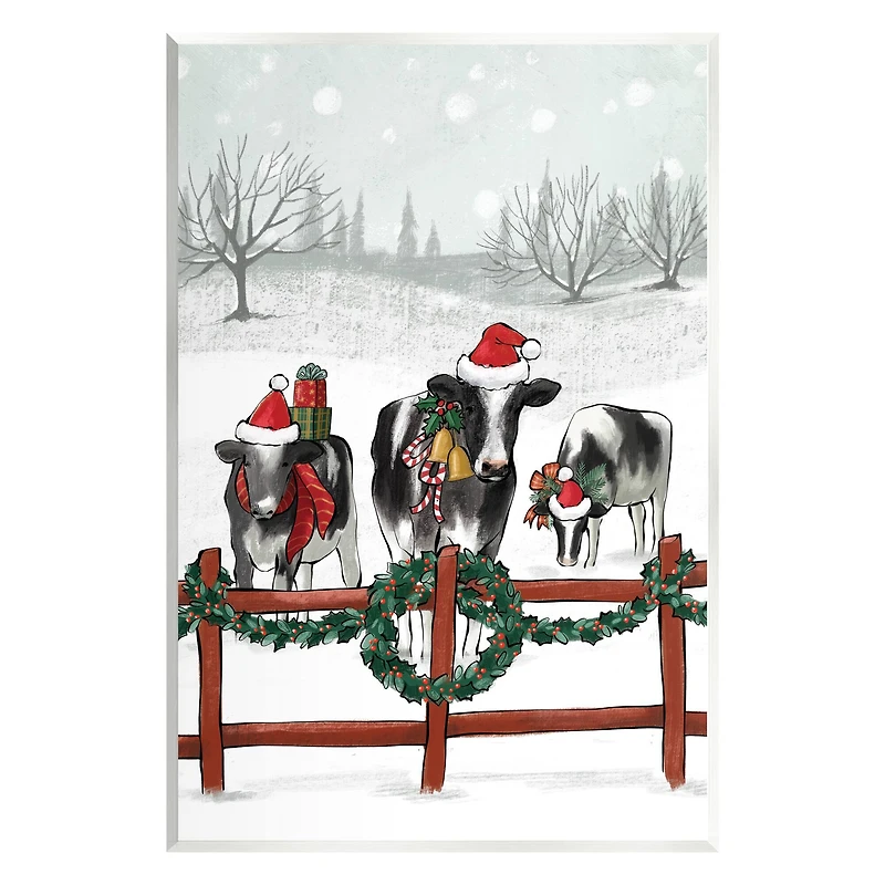 Stupell Industries Holiday Cows Farmland Fence Wall Plaque Art