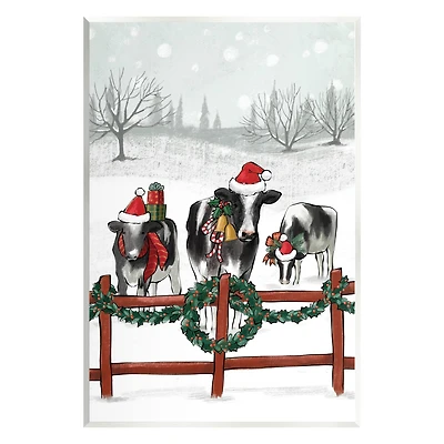 Stupell Industries Holiday Cows Farmland Fence Wall Plaque Art