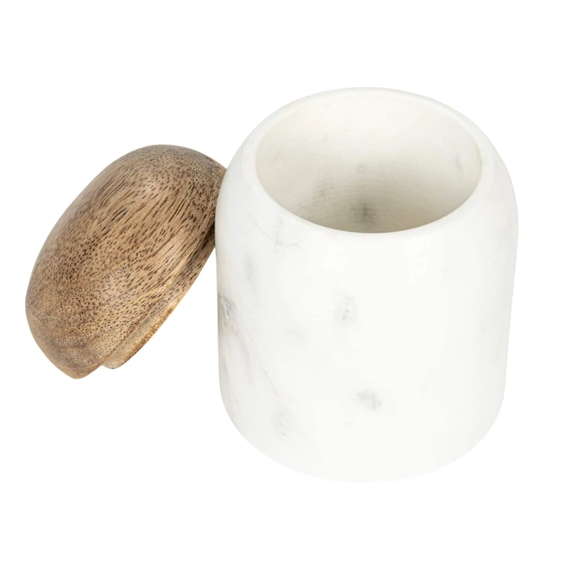 Hello Honey® 4" White Marble & Mango Wood Pinch Pot with Lid