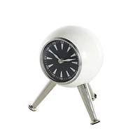 8.5" Silver Orb  Metal Clock with Black Clockface & Silver Tripod Legs