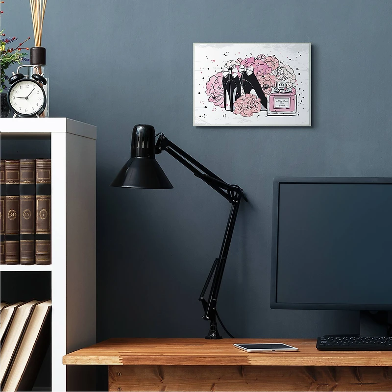 Stupell Industries Glam Pink Peonies Black Fashion Bow Heels Wall Plaque