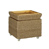 Household Essentials 18" Seagrass Rolling Wicker Storage Ottoman