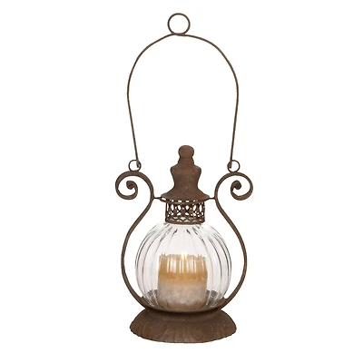 11" Brown Iron Rustic Candle Holder Lantern