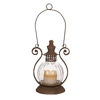 11" Brown Iron Rustic Candle Holder Lantern