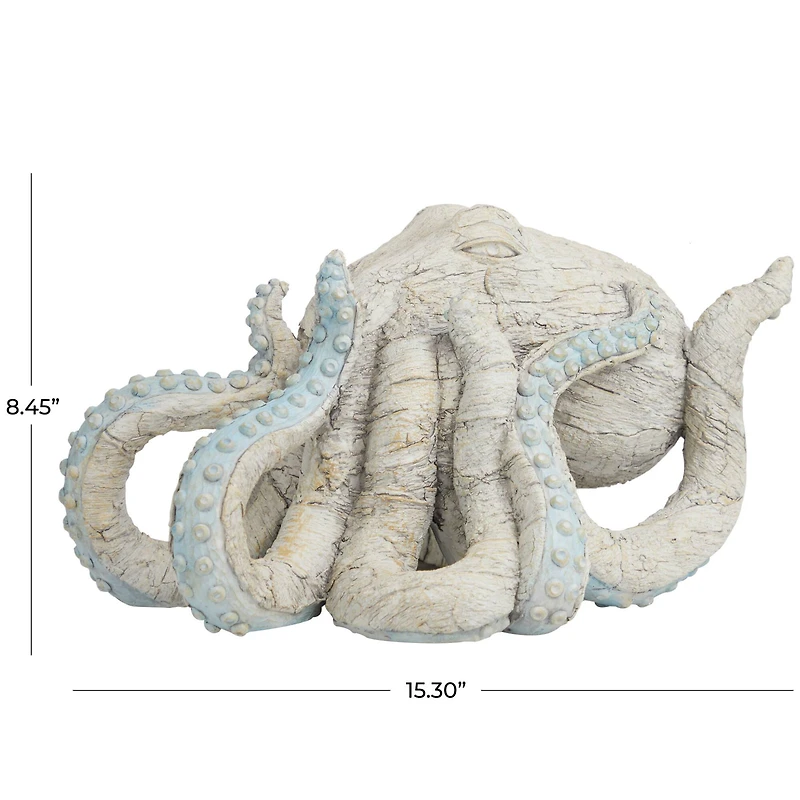 11" Beige Textured Octopus Sculpture with Light Blue Tentacles