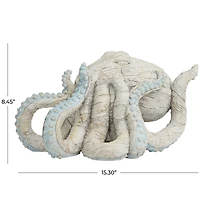 11" Beige Textured Octopus Sculpture with Light Blue Tentacles