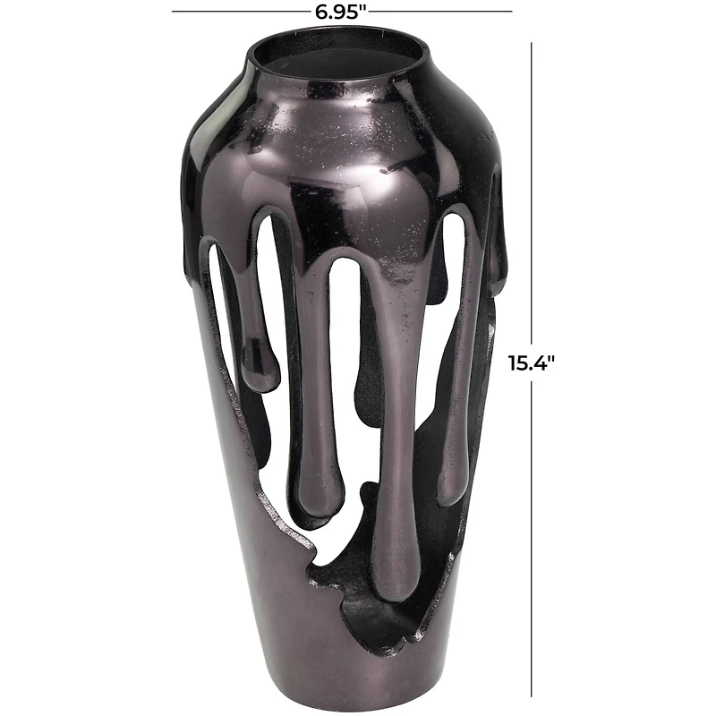 15" Black Aluminum Drip Vase with Melting Designed Body