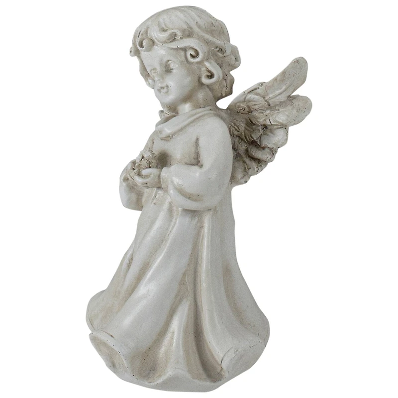 6.5" Angel Girl Holding Flower Outdoor Garden Statue