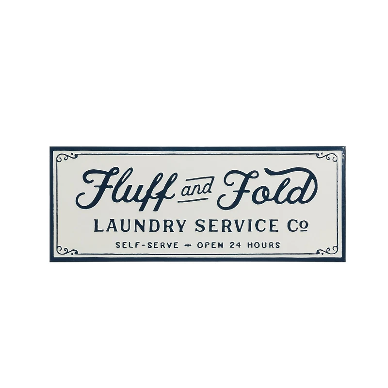 36" White with Blue Fluff and Fold Text Metal Wall Sign