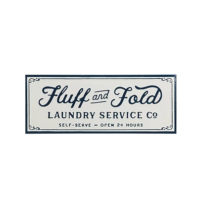 36" White with Blue Fluff and Fold Text Metal Wall Sign