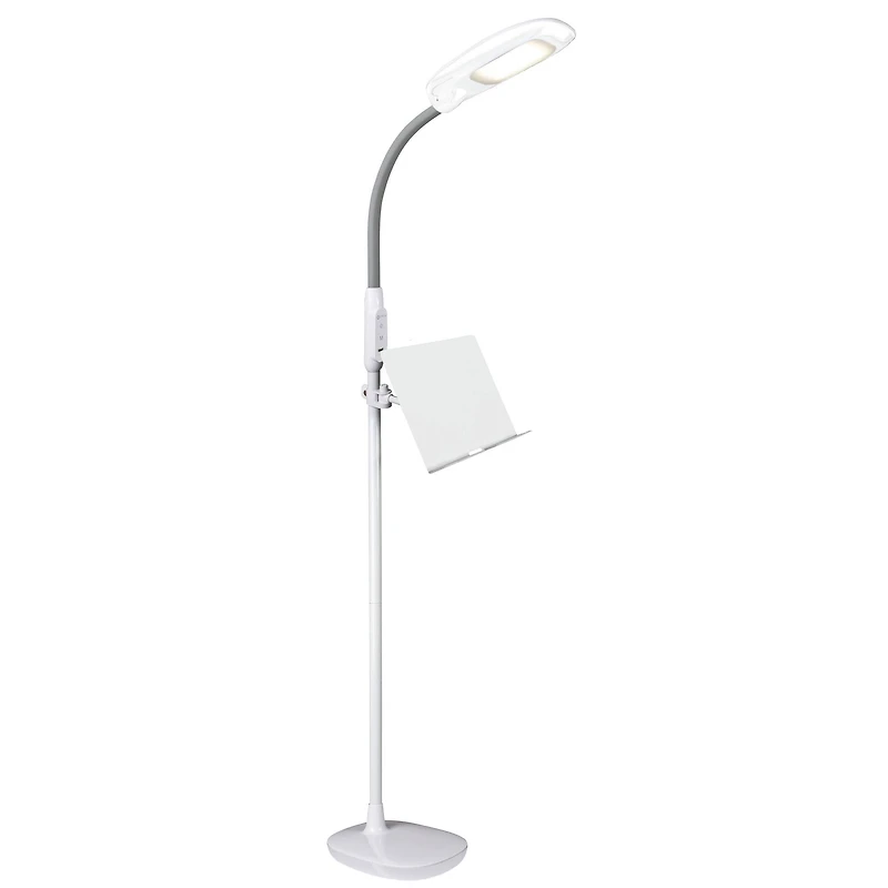 OttLite 64" White LED Floor Lamp with USB and Tablet Stand