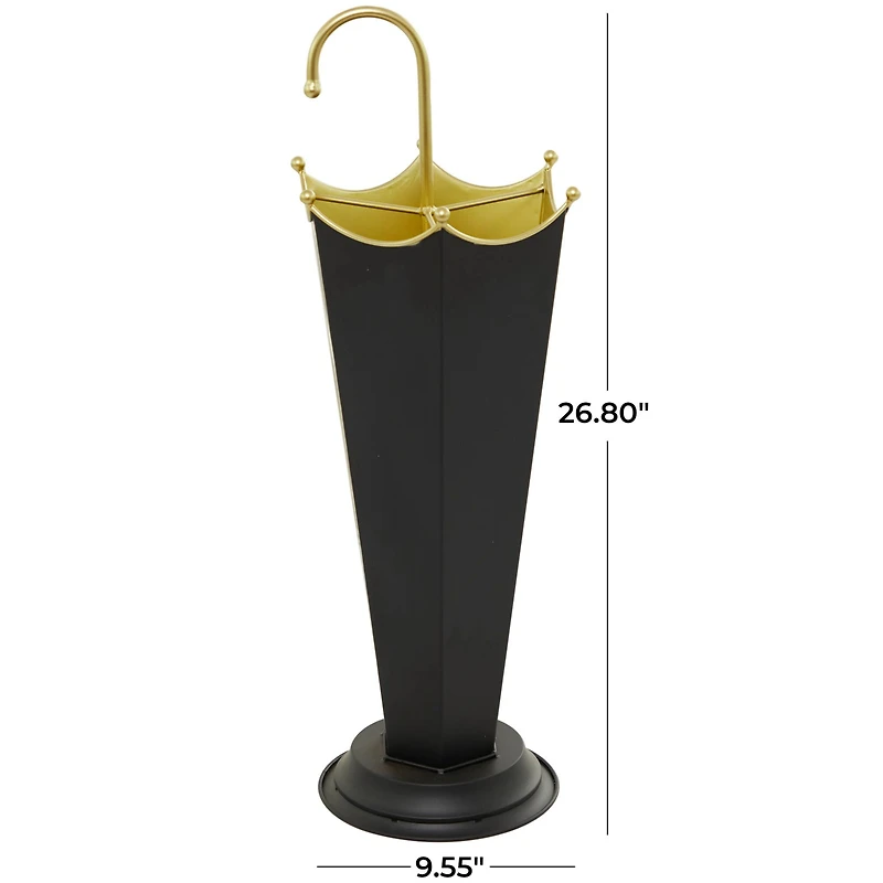 The Novogratz Black Metal Abstract Umbrella Stand with Gold Handle 10" x 9" x 27"