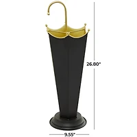 The Novogratz Black Metal Abstract Umbrella Stand with Gold Handle 10" x 9" x 27"