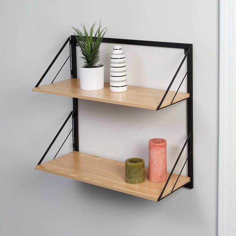 Honey Can Do Maple Modern 2 Tier Wall Mounted Shelf