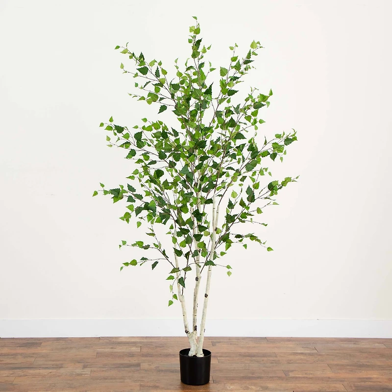 7ft. Potted Green Artificial Birch Tree with Real Touch Leaves