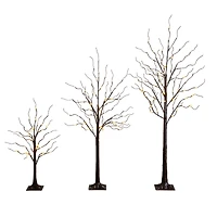 3ft. 5ft. 6ft. Artificial Brown Birch Trees with Warm White LED Lights - Set of 3