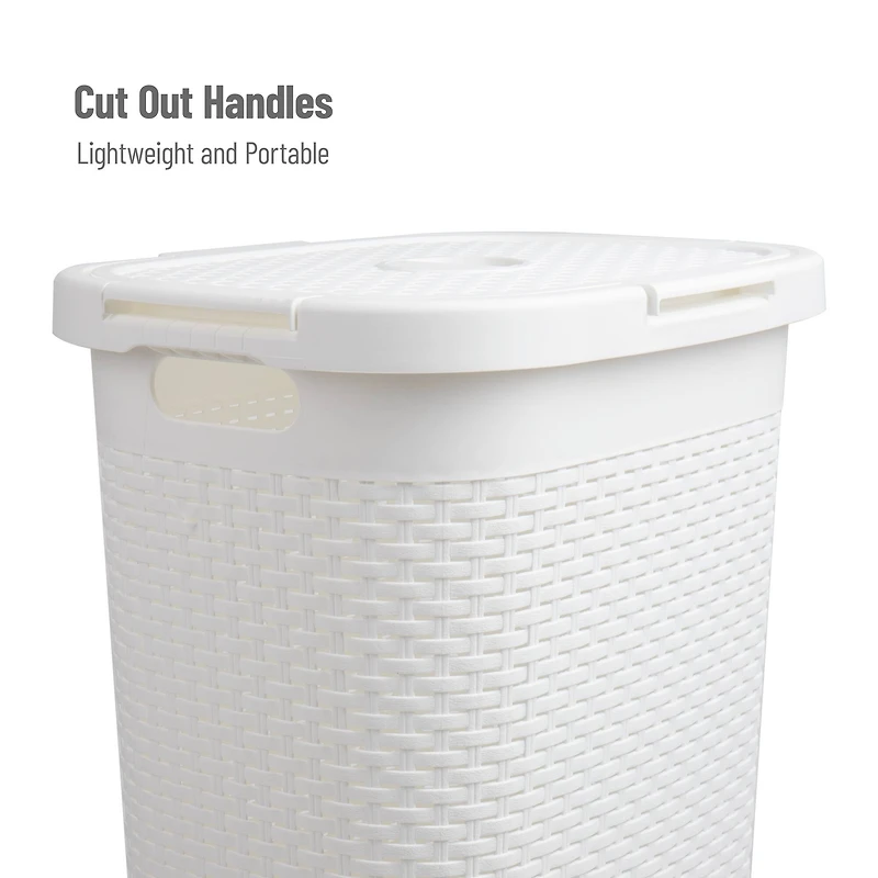 Mind Reader 60L Ventilated Slim Laundry Hamper with Cut Out Handles & Attached Hinged Lid, 2ct.