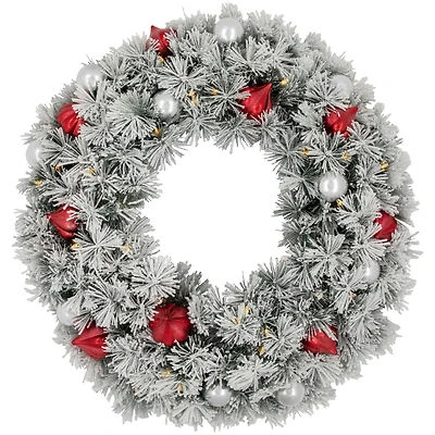 30" Pre-Lit Snowy Bristle Pine Artificial Christmas Wreath, Warm White Lights