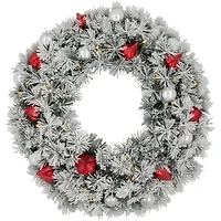 30" Pre-Lit Snowy Bristle Pine Artificial Christmas Wreath, Warm White Lights