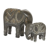 Brown Ceramic Eclectic Elephant Sculpture Set