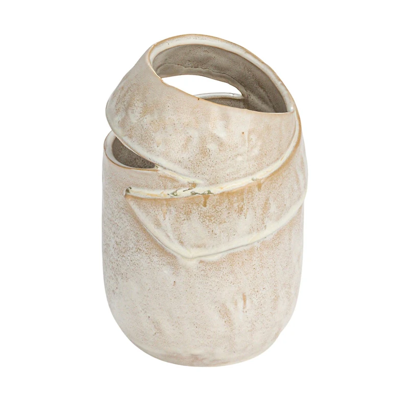 Hello Honey® 8" Cream Organic Round Stoneware Vase with Reactive Glaze