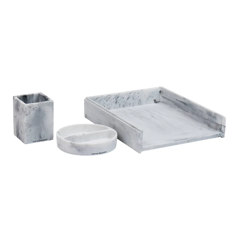 Mind Reader Marbella Collection White Pen Cup, Catch-All Dish & Paper Tray Office Set