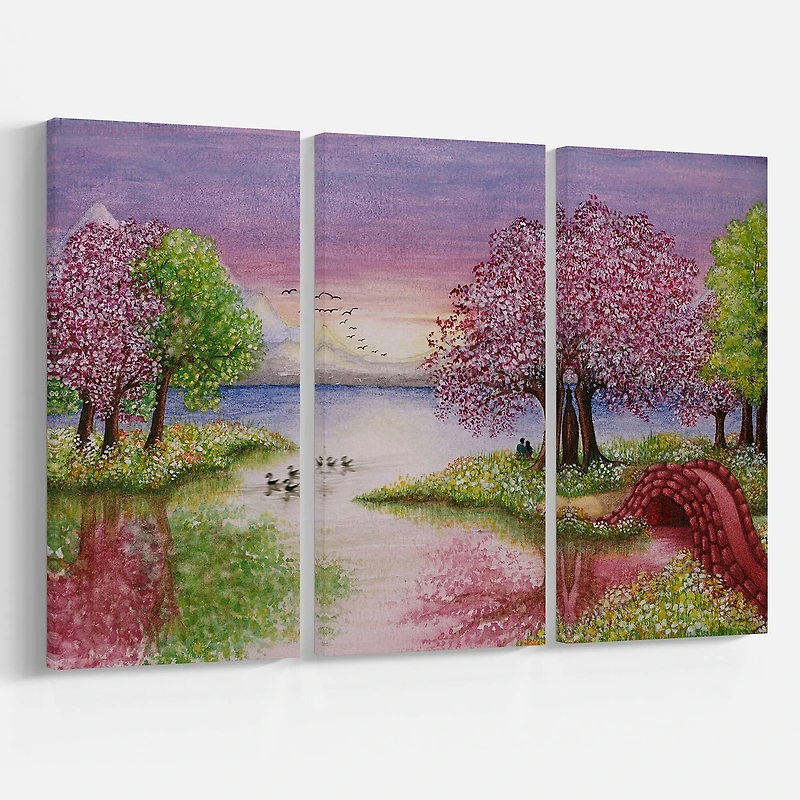 Designart - Romantic Lake in Pink and Green