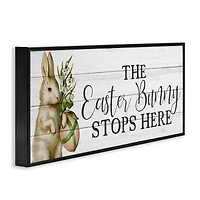 Stupell Industries Easter Bunny Stops Here Country Grain Pattern Phrase Framed Giclee Art