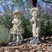Design Toscano 13" Medium Rebecca & Samuel Young Gardener Statues Set