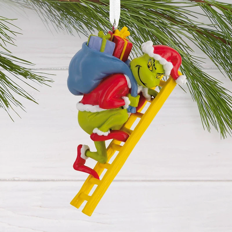 Hallmark Dr. Seuss's How the Grinch Stole Christmas! 3.25" The Grinch on Ladder Ornament