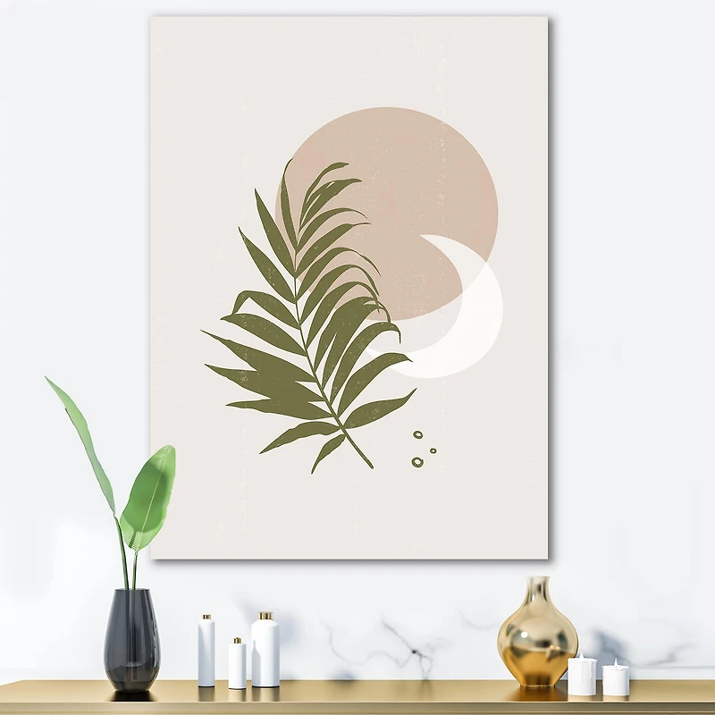 Designart - Abstract Sun and Moon With Green Leaf II