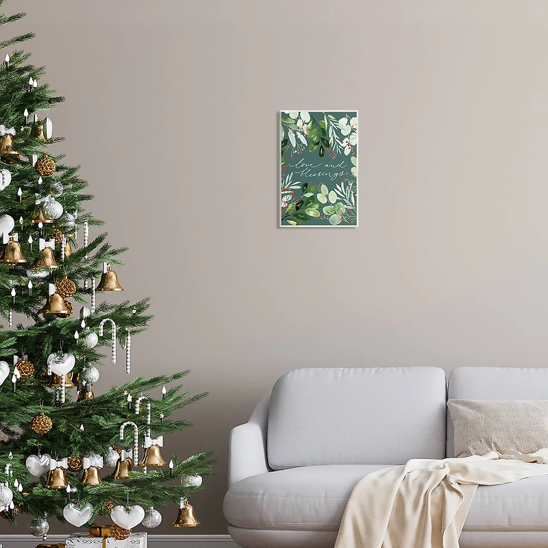 Stupell Industries Love & Blessings Green Floral Leaves Wall Plaque Art