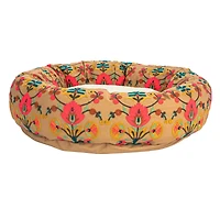 Hello Honey® 24" Pink & Brown Round Cotton Embroidered Sherpa Pet Bed