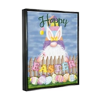 Stupell Industries Happy Easter Garden Gnome Eggs Floater Framed Art