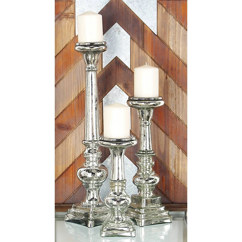 Silver Glass Candle Holder Set