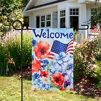 Welcome Patriotic Americana Outdoor Floral Garden Flag, 12.5" x 18"