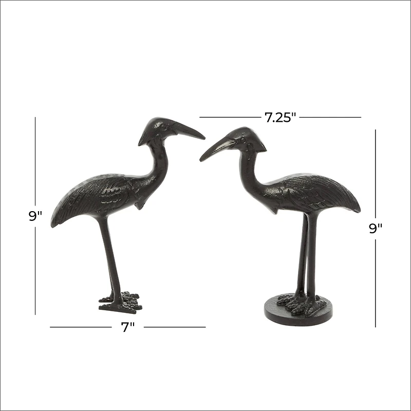 Set of 2 Black Aluminum Traditional Bird Sculpture, 7" x 9"