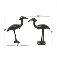 Set of 2 Black Aluminum Traditional Bird Sculpture, 7" x 9"