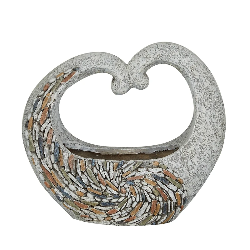 Gray Fiberglass Planter with Stone Mosaic Design