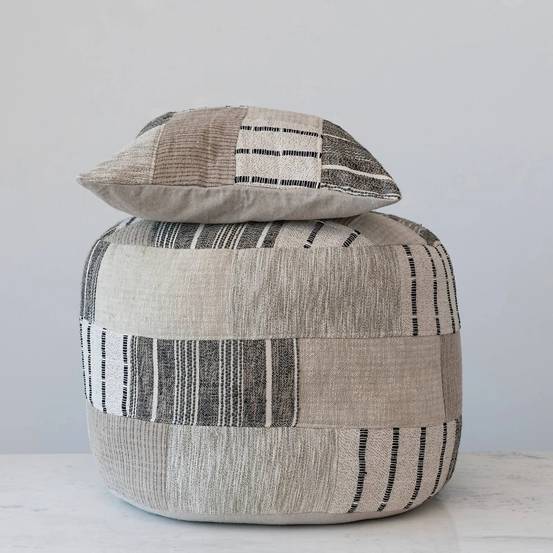 Hello Honey® 24" Handwoven Cotton Patchwork Pouf Ottoman