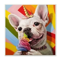 Stupell Industries Rainbow French Bulldog Unicorn with Ice Cream Wall Art
