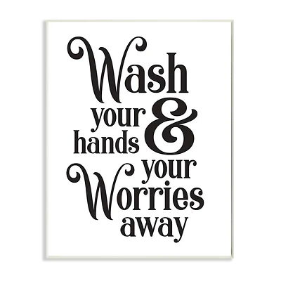 Stupell Industries Wash Your Hands and Worries Bathroom Phrase Clean Wood Wall Plaque