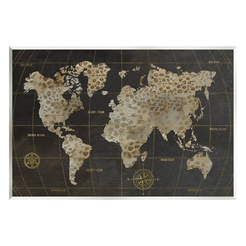 Stupell Industries Giraffe Animal Pattern Atlas Map Compass Wall Plaque Art