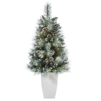 3.5ft. Pre-Lit Frosted British Columbia Mountain Pine Artificial Christmas Tree in White Planter, Clear Lights