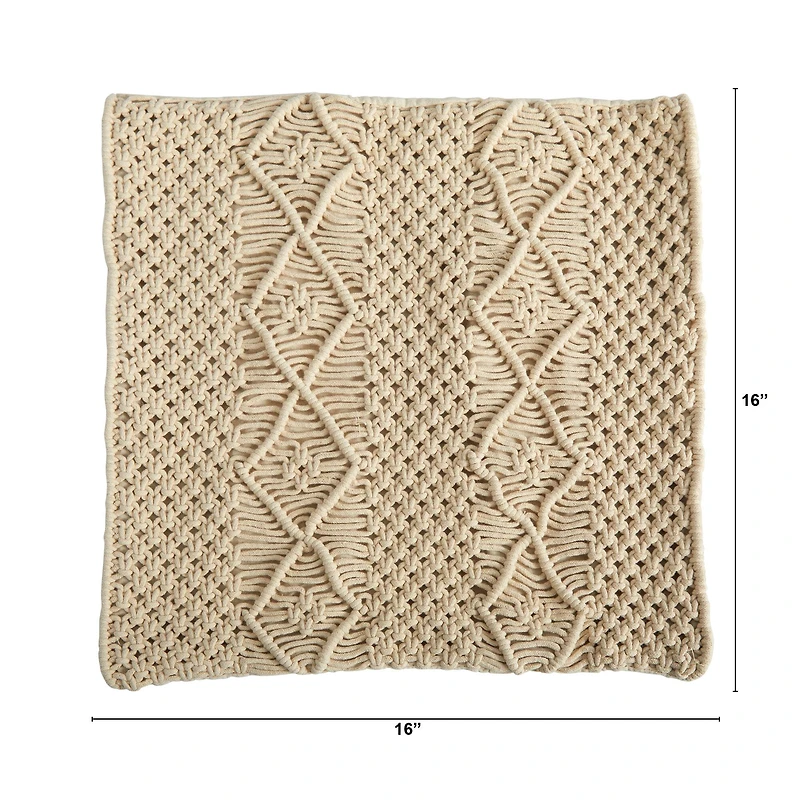 16" Bohemian Woven Macramé Pillow Cover