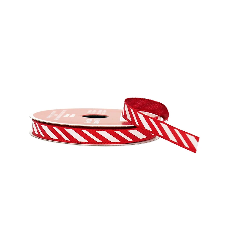 3/8" x 30ft. Red & White Diagonal Stripes Metallic Ribbon by Celebrate It®