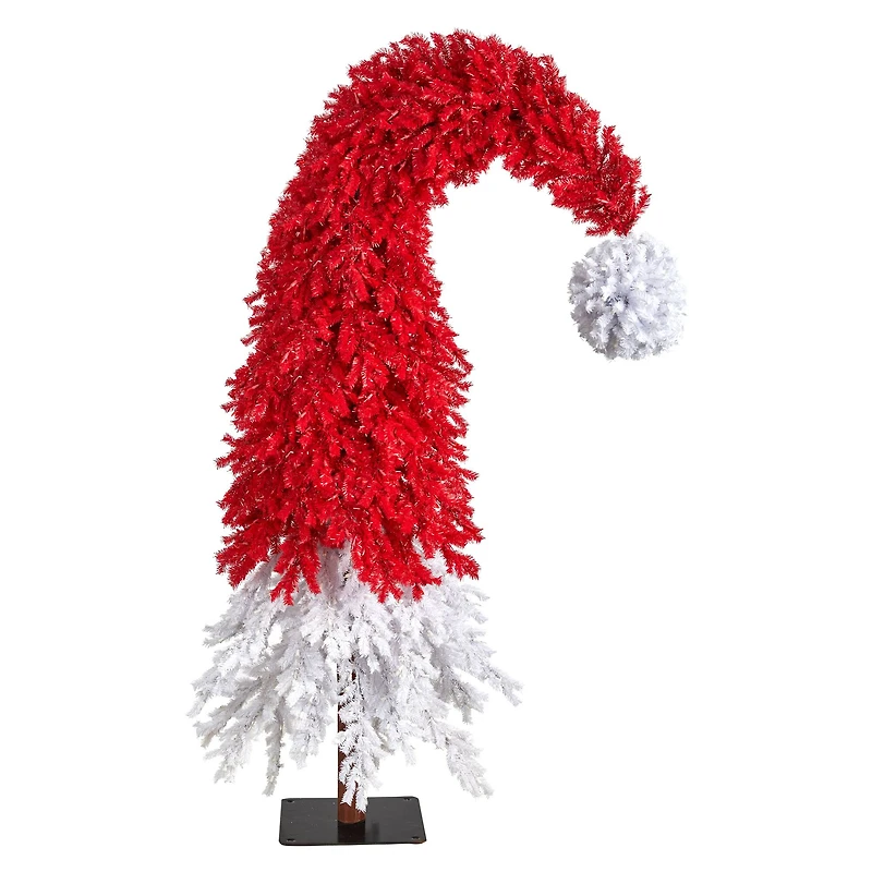 9ft. Pre-Lit Holiday Red Santa Hat Artificial Christmas Tree, White LED Lights