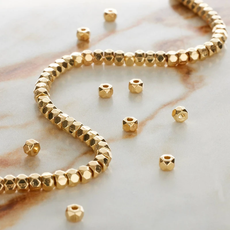 Gold Metal Faceted Cube Beads by Bead Landing