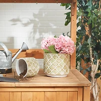 Abstract Gold & White Cement Flower Pot Set